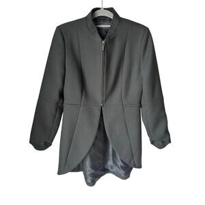 Zara Basic Black Wool Structured Zip Power Blazer Jacket Size M Corporatecore